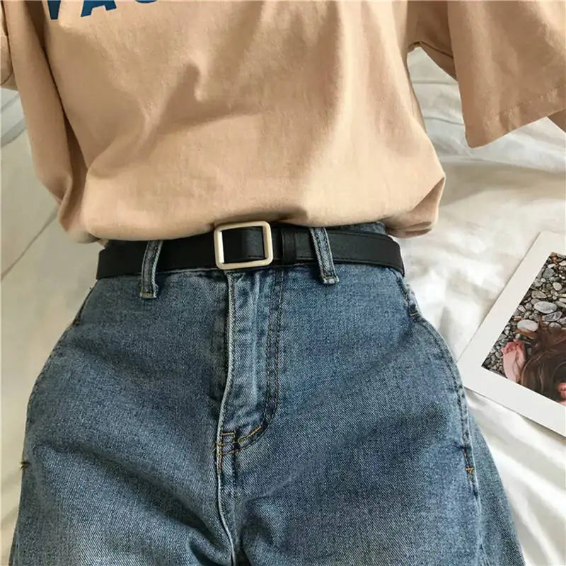 PU Leather Belt For Women Square Buckle Pin Buckle Jeans Black Belt Chic Luxury Brand Ladies Vintage Strap Female Waistband