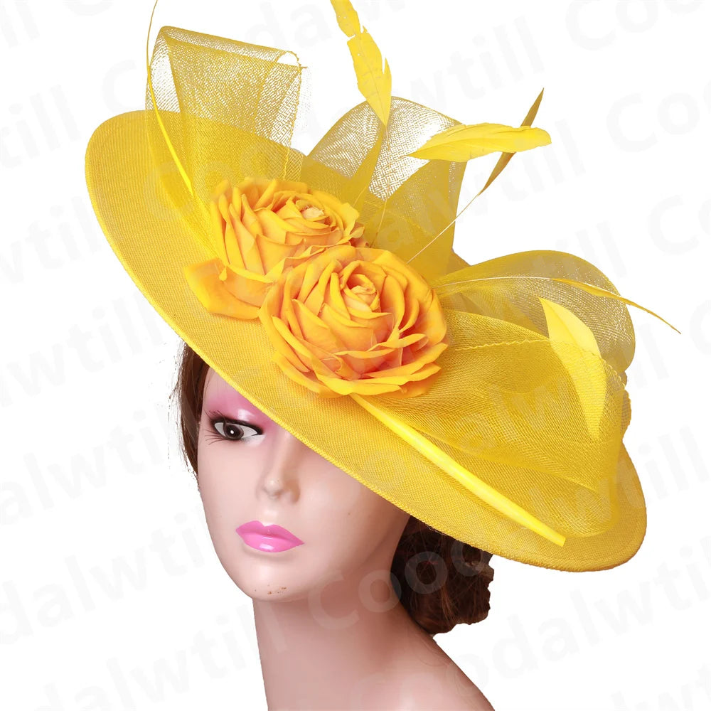 Elegant Women Church Derby Big Fascinator Hat Formal Dress Church Headpiece Bride Femme Marriage Chapeau Cap Flower Millinery