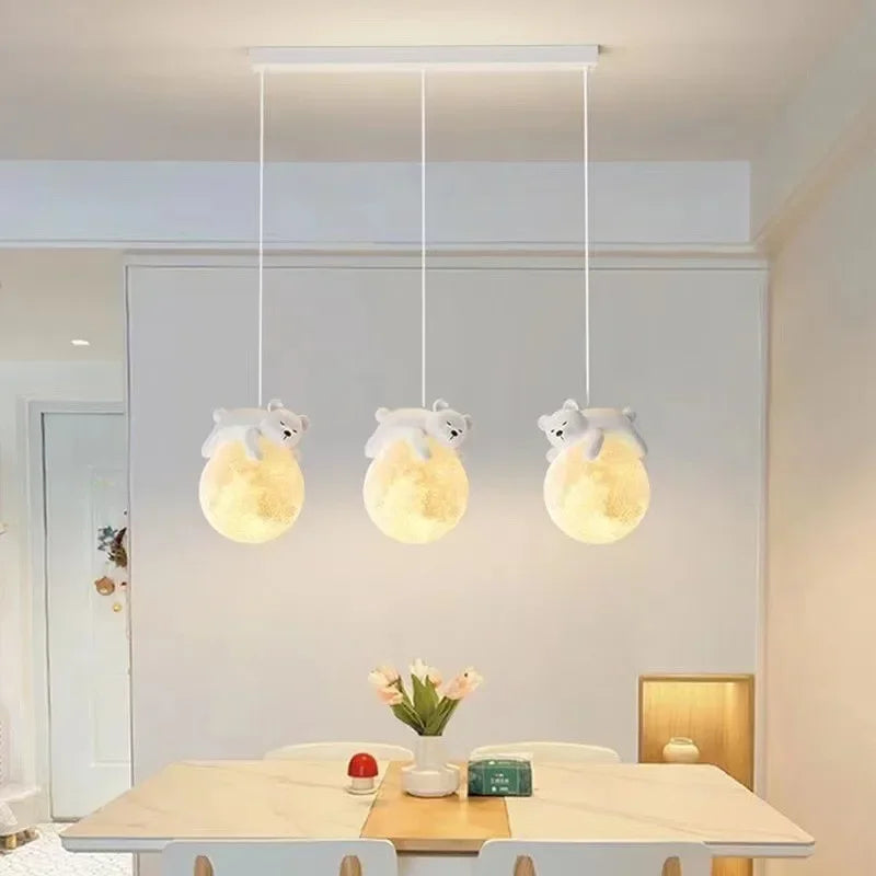 Modern Minimalist LED Chandelier Children's Rooms Bedrooms Bedside Aisles Balconies Pendant Lamp Creative Study Bear Decor Light