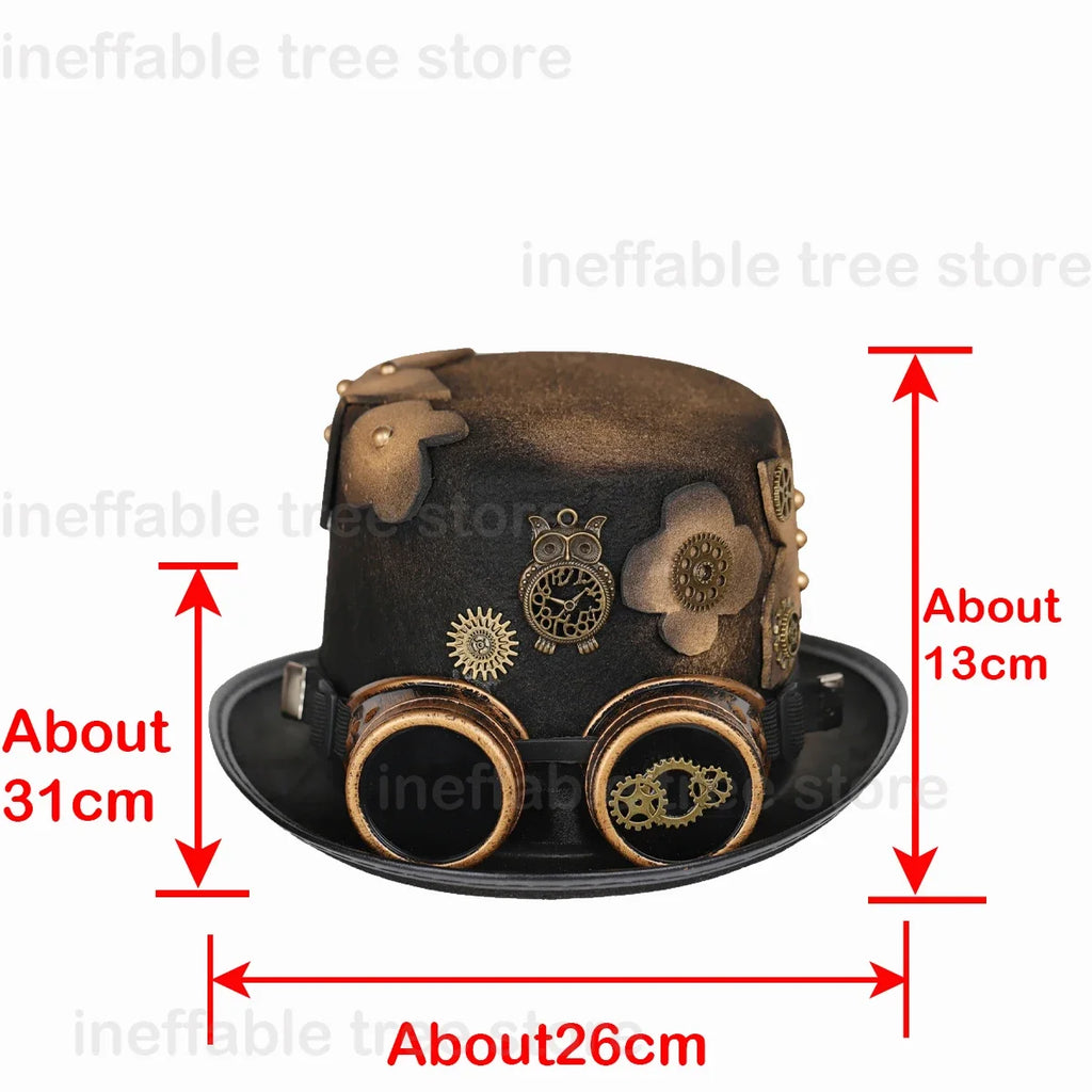 Gothic Headwear Steampunk Hat Victorian Top Magic Gears Goggles Chain Top Hats for Dress Up Halloween Cosplay Costume Fedora Cap