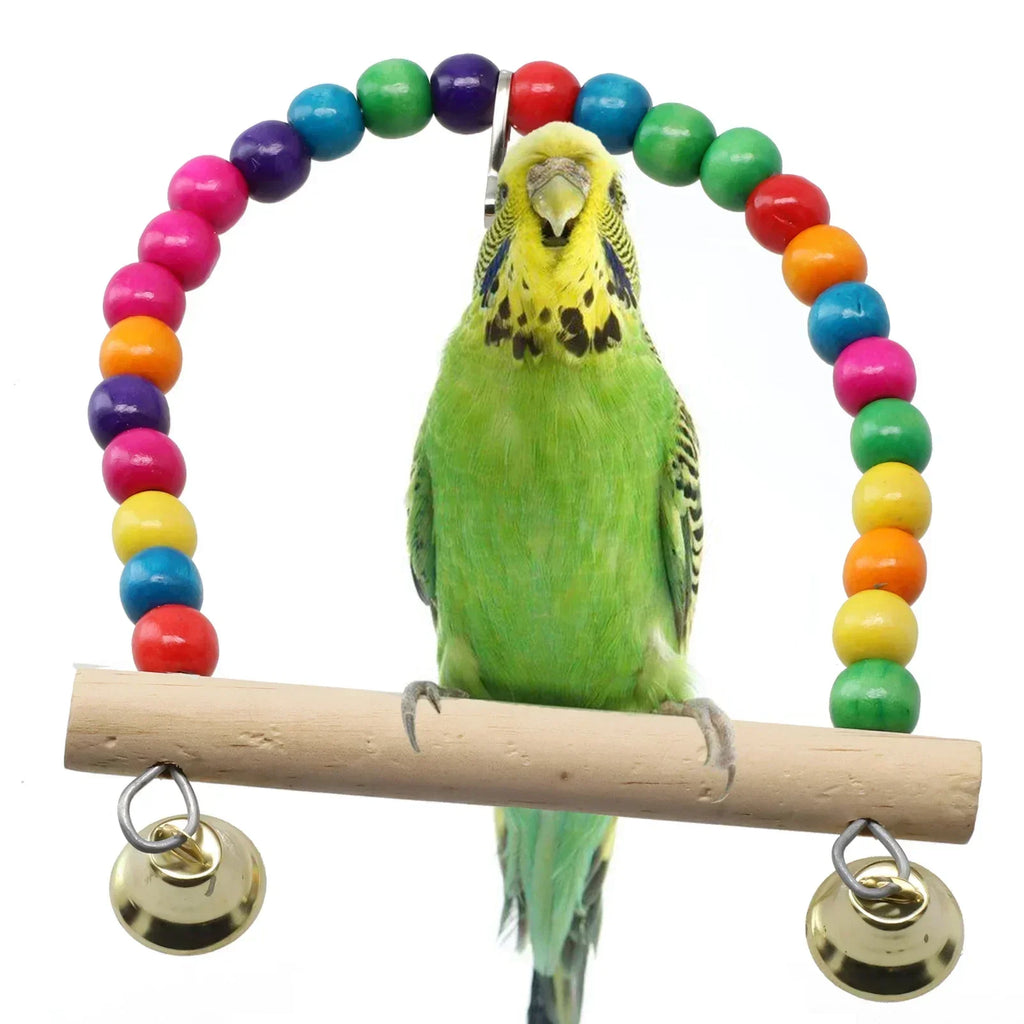 Bird Swing Parrot Cage Natural  Perch With Plastic Beads Bird Set Swing Chewing Training Swing Bird Supplies