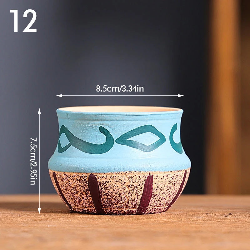Mediterranean Style Flower Pot Retro Red Pottery Flower Pots Vintage Printed Creative Ceramic Succulent Planters Indoor Outdoor