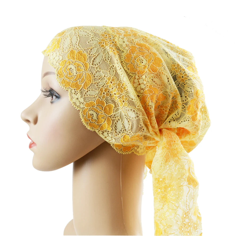 Muslim Women Head Scarf Lace Flower Underscarf Elastic Hijab Hair Cover Headwrap Chemo Cap Islam Headband Bonnet Turbante Mujer