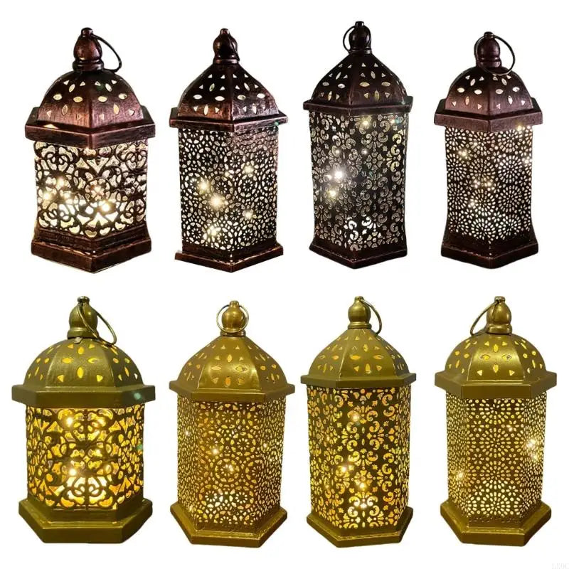 Antique Vintage Hollowed Out Iron LED Lanterns Morocco Metal Hanging Lamp Lighting for Living Room or Bedroom Ambiances