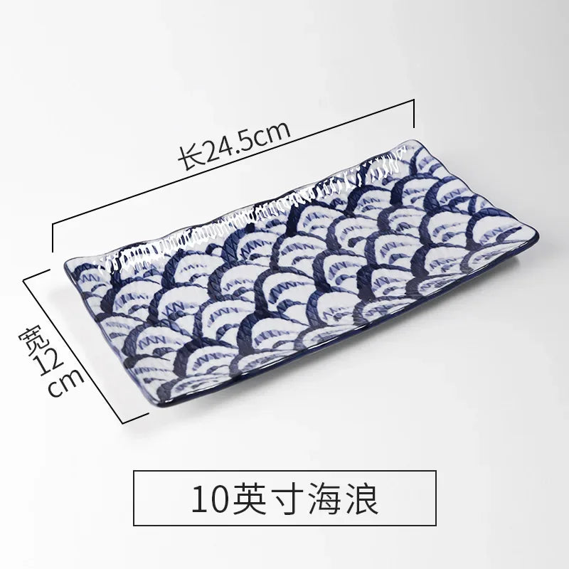 Plate Japanese Ceramic Tableware High Temperature Underglaze Color Hand-painted Tableware New Chinese Creative Rectangular