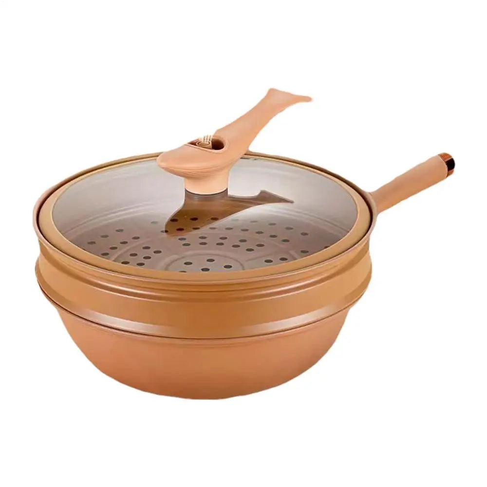 Iron Wok With Lid Frying Wok Energy-Concentrating Pot Bottom Steaming And Cooking All In 1 Induction Cookware Non-Stick Frying