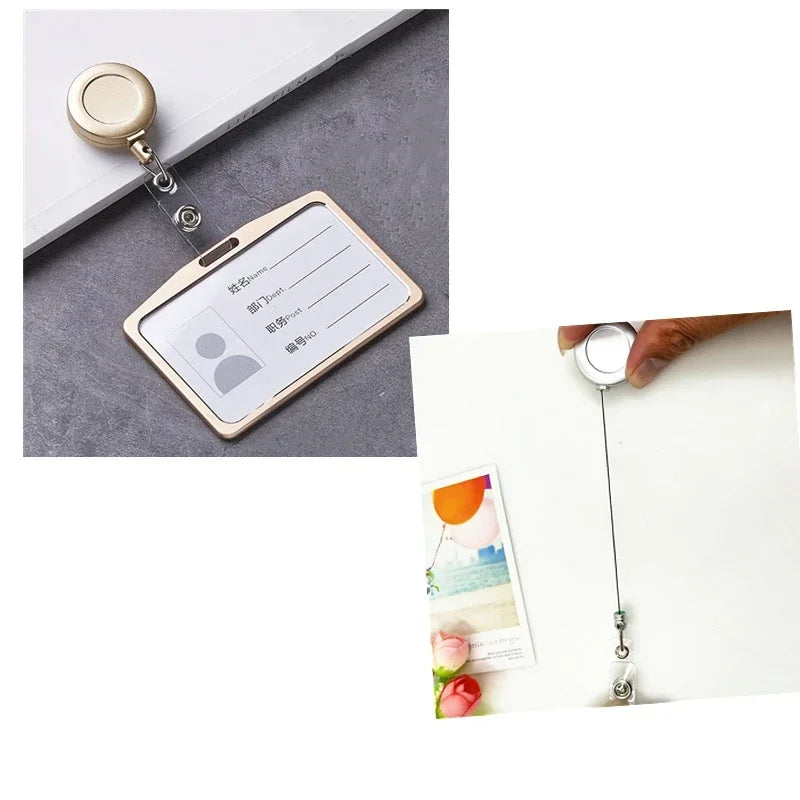 Aluminum Alloy Card Holder Retractable Badge Reel Lanyard Employee Staff Name ID Card Card Holder Business Supplies