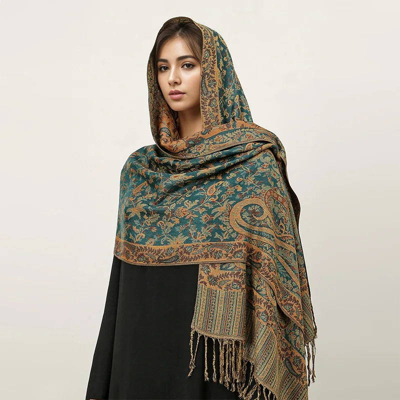 Paisley Pashmina Shawl Scarf Women Jacquard Cashew Printed Scarves Borders Female Tassel Travel Blanket Wraps Ethnic Shawls