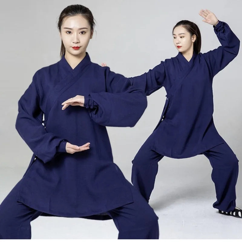 Women Chinese Traditional Cotton Linen Clothing Wudang Tai Chi Practice Martial Art Uniform Taoist Kung Fu Top and Pants Set