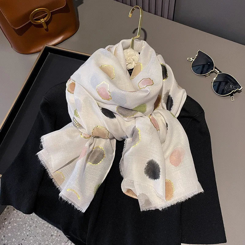 Women Lurex Polka Dot Fringe Cotton Viscose Shawls Scarf Lady High Quality Thin Wrap Beach Stole Bufandas Muslim Hijab 180*90Cm