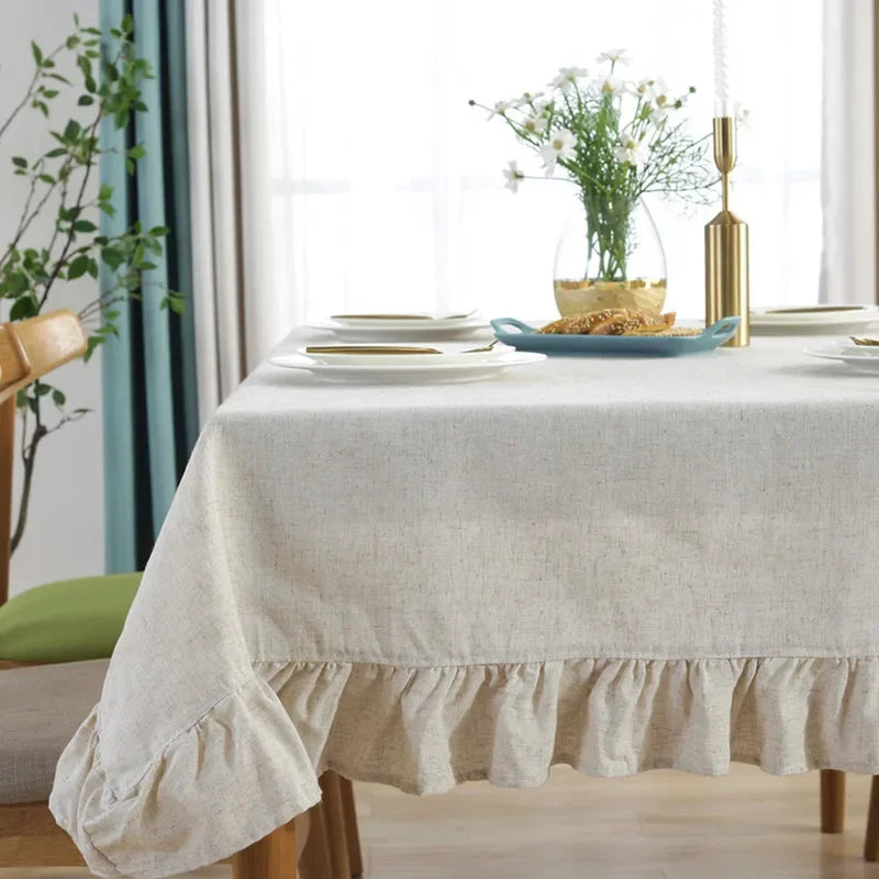 Cotton Linen Jute Lace Tablecloth for Wedding Home Party Dining Banquet Decoration Flax Fabric Table Cloth Luxurious Table Cover