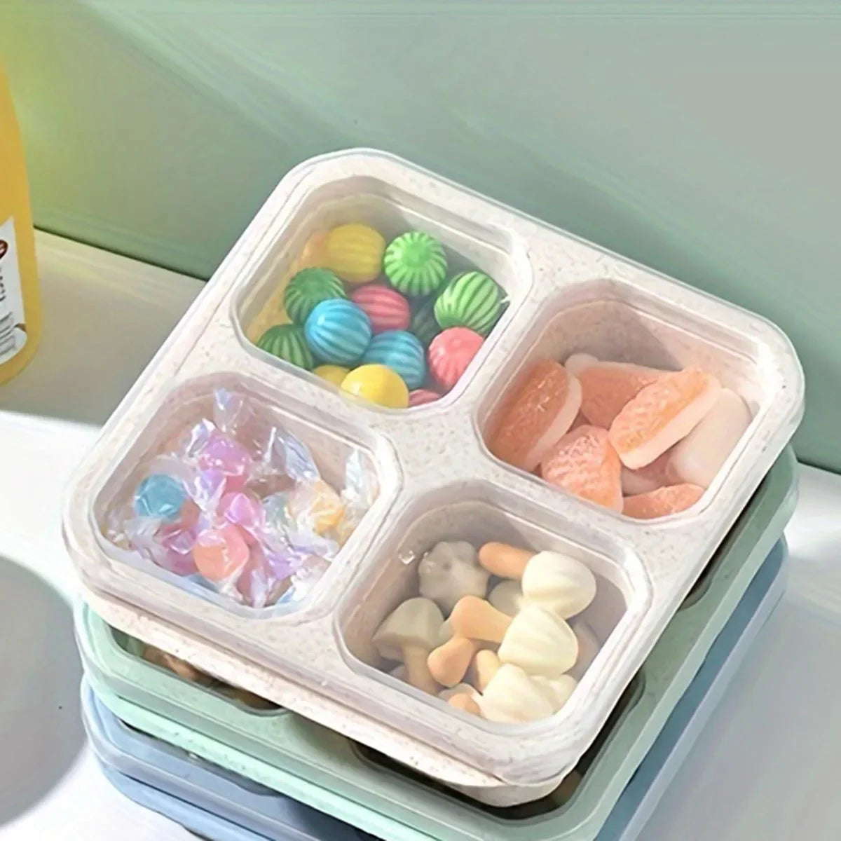 1PC -  Bento Snack Boxes with 4 Compartments – Reusable, Travel-Friendly Meal Prep Containers for Work & School