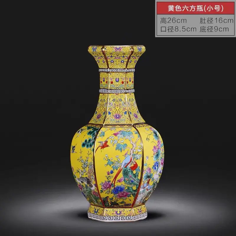 Chinese Ancient Enamel Color Flower Bird Ceramic Vase Collection Decoration Art Home Desk Retro Ornament Antique Porcelain Items