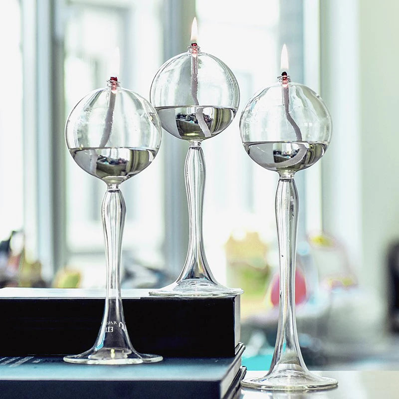 Transparent Glass Candlestick High Foot Oil Lamp Candlelight Candle Holders Rustic Wedding Party Dinner Home Table Decoration