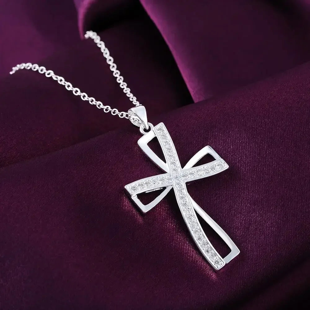 45cm 925 Sterling Silver Wedding Charm Crosses Necklace Lady Nice Jewelry Fashion  Elegant Women Classic High Quality