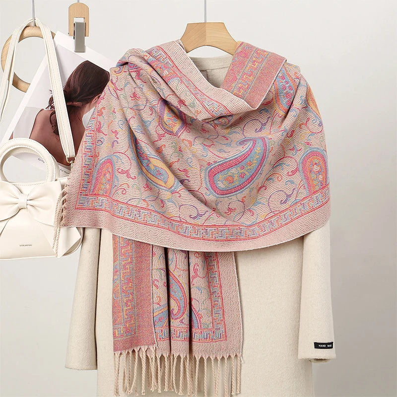New Shawl Warm Winter Scarf Hijab Women Print Paisley Cashmere Pashmina Thick Wrap Head Neck Foulard Luxury 2024 Blanket Echarpe