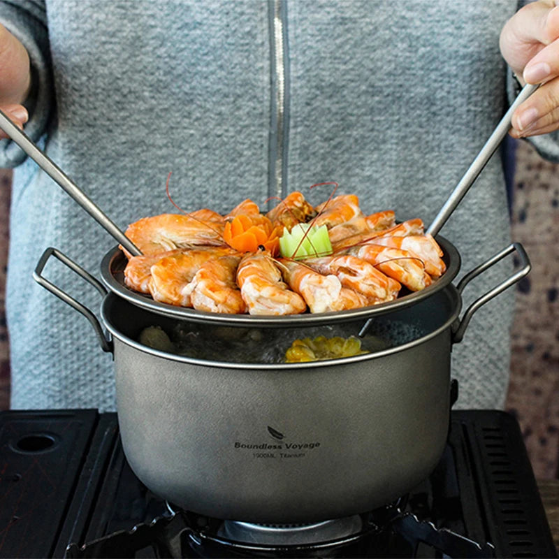Boundless Voyage Titanium Steamer Pot Frying Pan, Outdoor Travel Picnic Camping Cooking Set, Soup Pot Saucepan Tea Tray