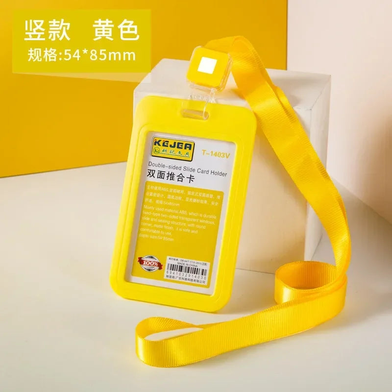 Cards Slots Double-sided Staff Work Card Cover Pass Access Card Holder Name Badge Holder ID Tag Bus Card Sleeve with Lanyard