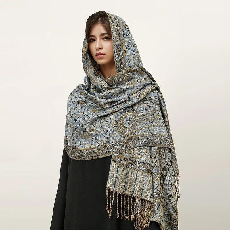 Paisley Pashmina Shawl Scarf Women Jacquard Cashew Printed Scarves Borders Female Tassel Travel Blanket Wraps Ethnic Shawls