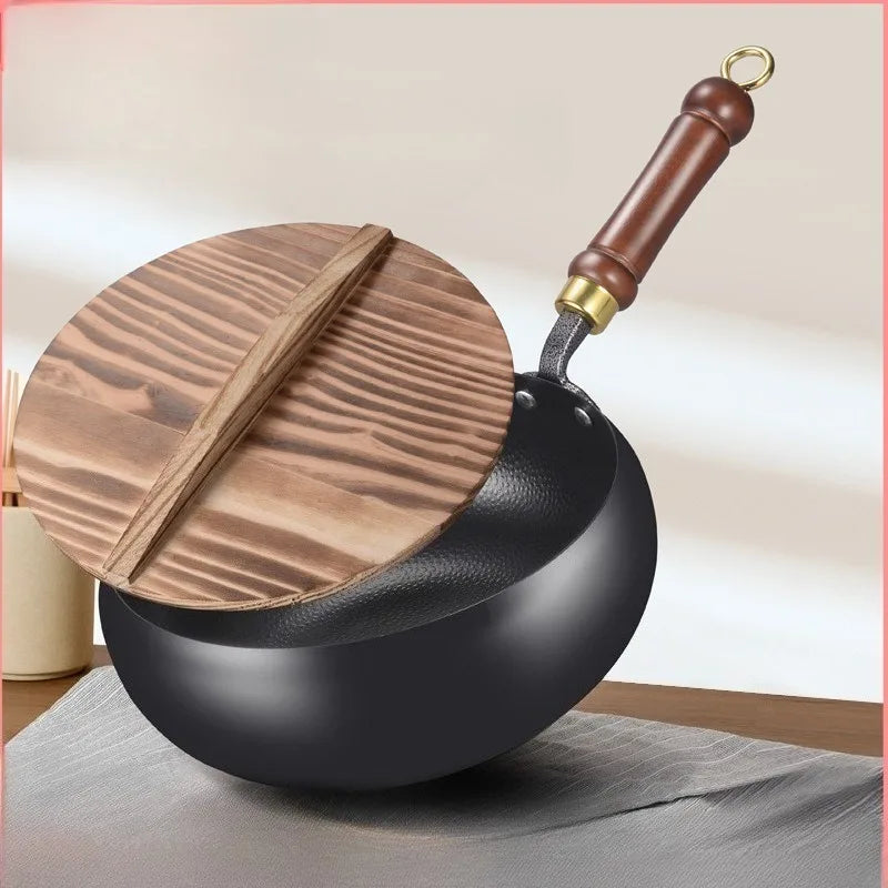 Traditional handmade forging iron pot for home use, healthy non stick pan, stir fry pan, stew pan, small iron pot