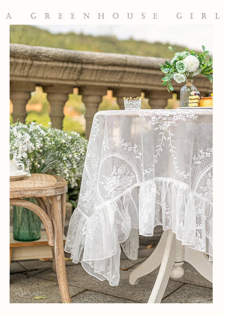 Lace Table Cloth Retro Mesh Tablecloth White Rectangle Table Cover Wedding Party Decor Picnic Cloth Background Cloth