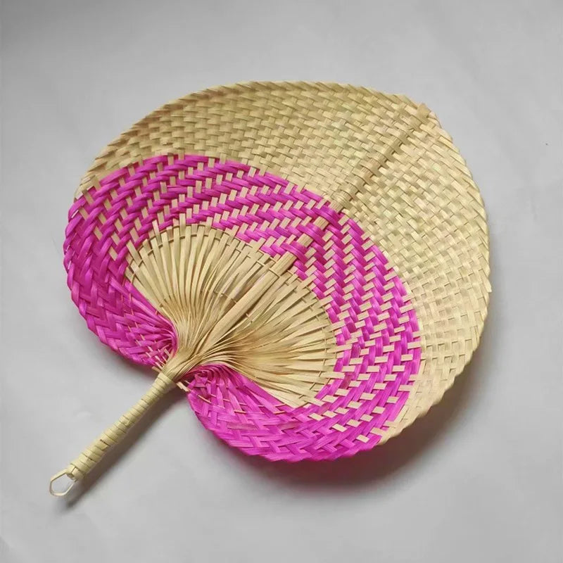 1pc Natural Bamboo Raffia Hand Fan Summer Cooling Supplies Hand Colored Woven Fan Farmhouse Wall Decoration Wedding Party Gift