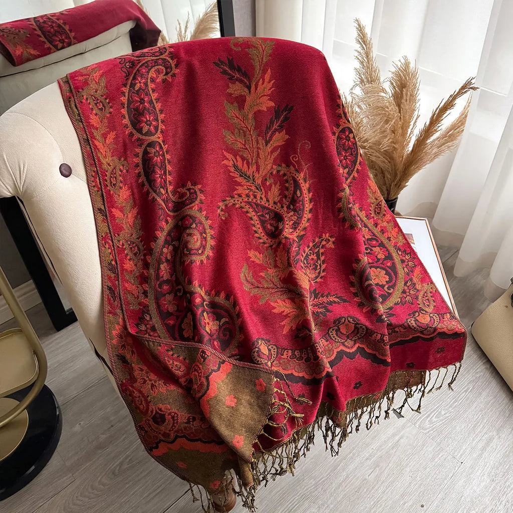 2025 Women Scarf Luxury Bohemian Style Shawl Jacquard Paisley Pattern Designer Tassel Blanket Design Lady Muslim Hijab Pashmina