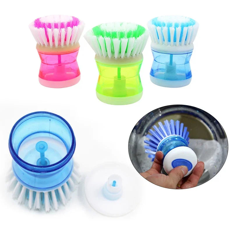 Kitchen Wash Pot Dish Brush Washing Utensils with Washing Up Liquid Soap Dispenser Household Cleaning Accessories