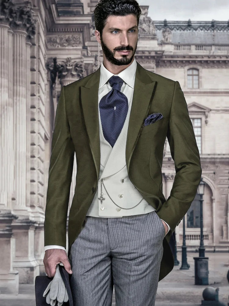 Men Suit Navy Blue 3 Pieces Double Button Business Casual For Wedding Birthday Banquet Work Tuxedo Set Jacket Vest With Pants