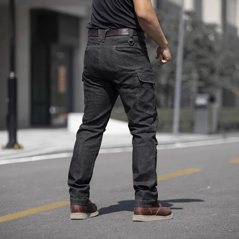 Men's Tactical Jeans Military Denim Cargo Pants Multi-pocket Elastic Casual  Work Trousers Outdoor Combat Training Hiking Pants
