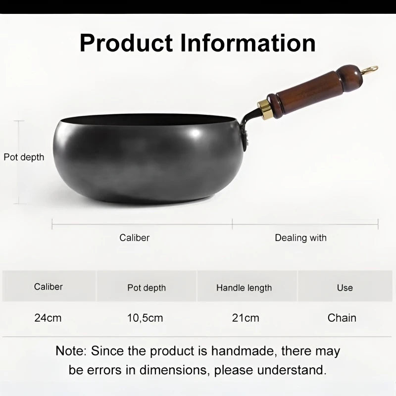 Big Belly Pot Deepened Non-stick Iron Pot Flat Bottom Uncoated Small Frying Pan Iron Pan with Lid Uncoated Frying Pan Big Belly