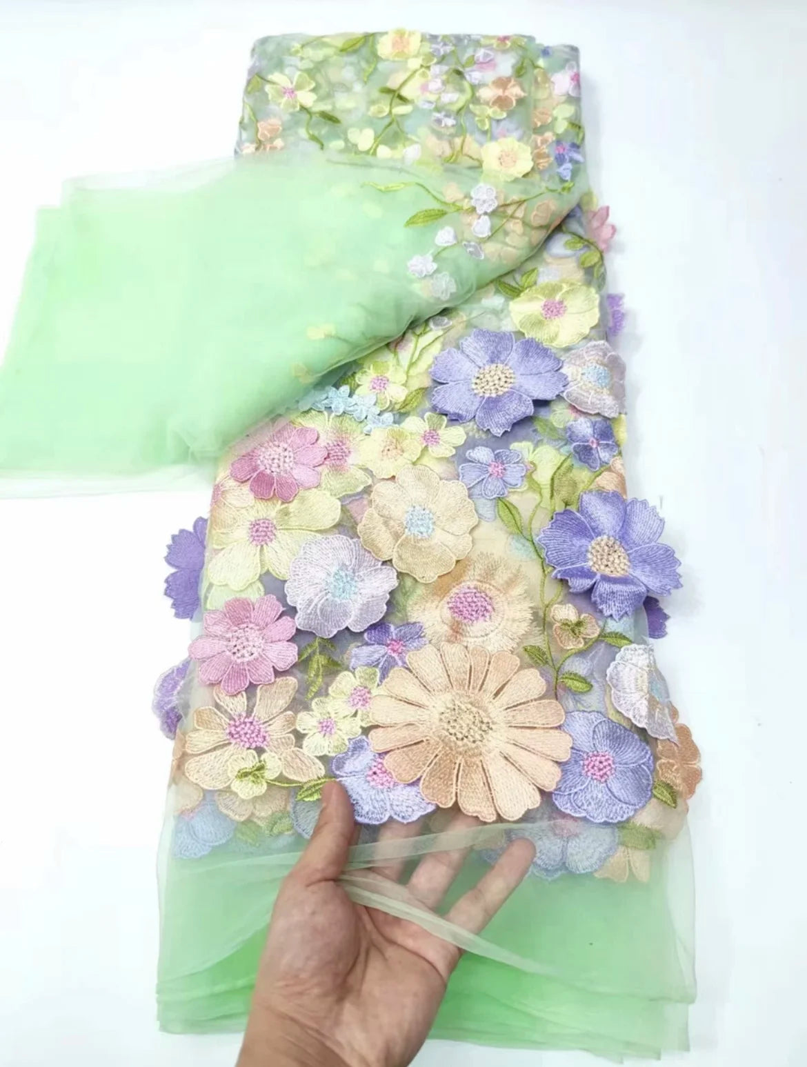 Unilateral embroidered cloth 3D applique embroidered fabric high-end women's dresses wedding dress material