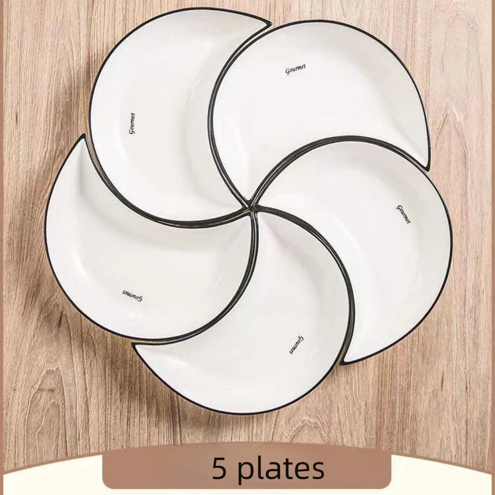 5 Piece Reunion Ceramic Dinnerware Set Moon Shaped Hot Pot Plate Flexible Combination of Plates According to Food Consumption