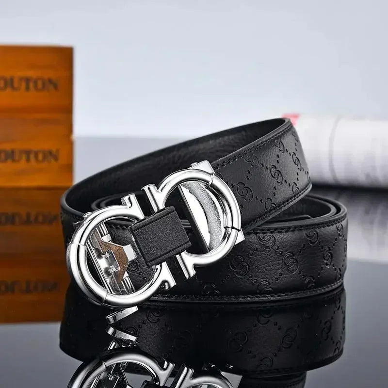 Men's minimalist high-end leather alloy fully automatic buckle head versatile Korean business European and American waist belt