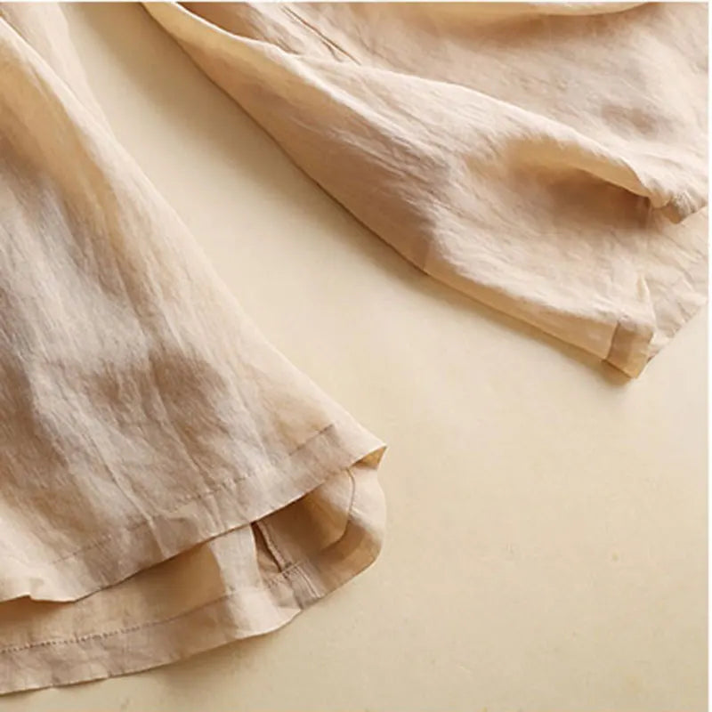 Khaki Linen Solid Casual Lace Up Elastic High Waist Loose Wide Leg Women's Pants Ankle-Length Pants For Women Clothing 2024