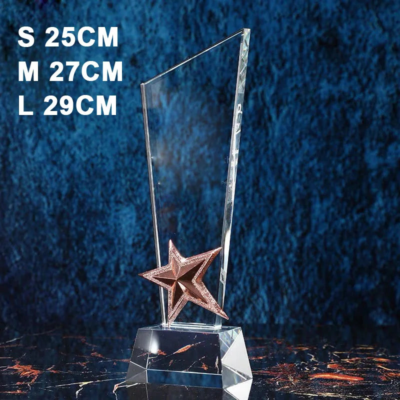Customized Transparent Crystal Trophy, Gold Silver Copper, Five-Star, Excellent Staff Award, Home Decoration, 1Pc