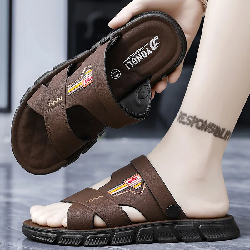2025 Summer Home Two Wear Slippers Beach Shoes Outdoor Flip-flops Imitation Leather Sandals