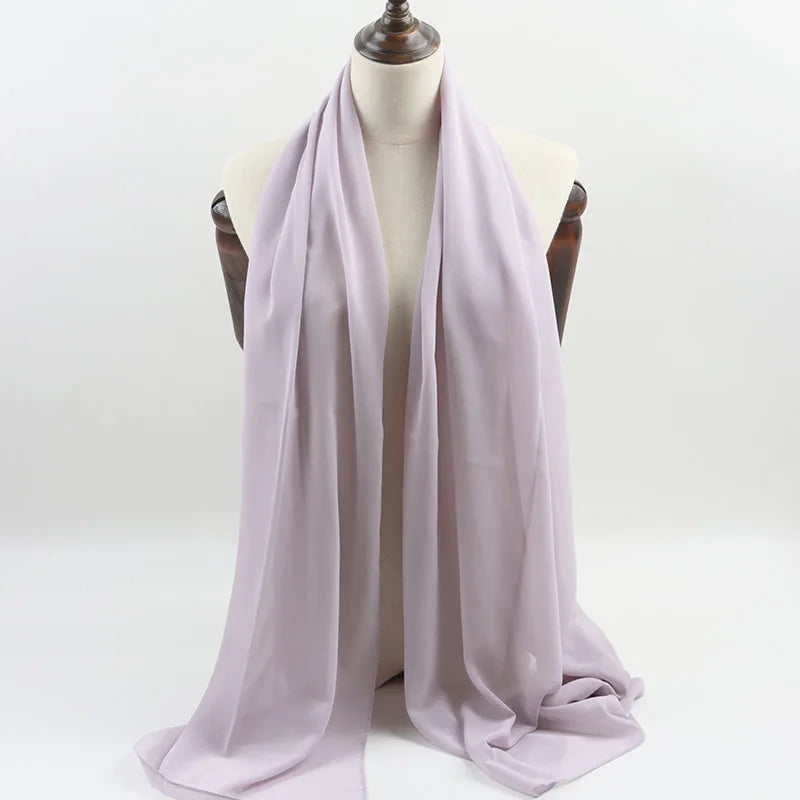 Fashion Pearl Chiffon Hijab Shawls Of Muslim Women Solid Color Head Wraps Scarf For Ladies