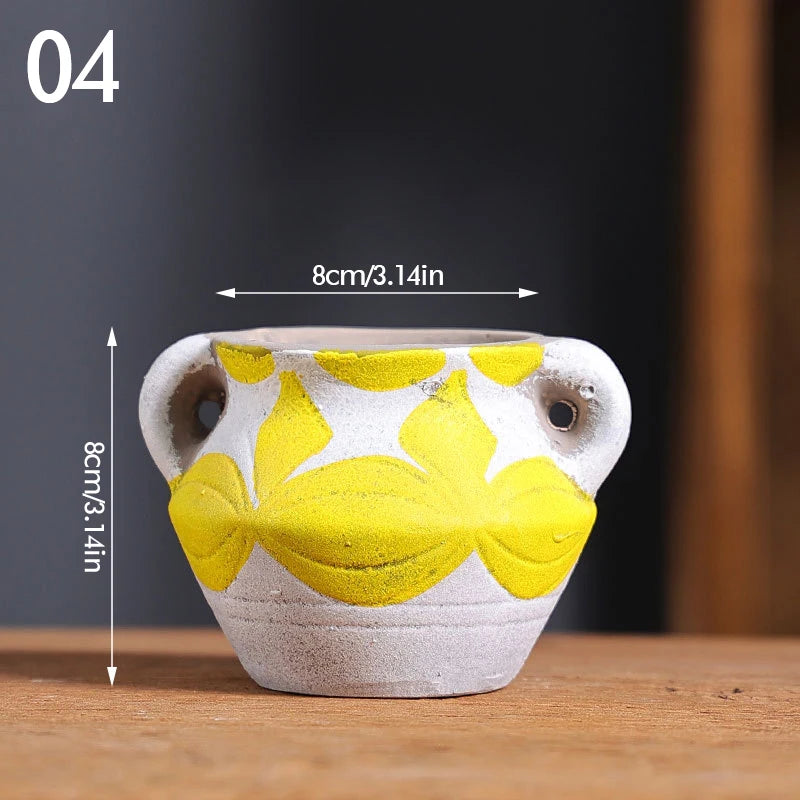 Mediterranean Style Flower Pot Retro Red Pottery Flower Pots Vintage Printed Creative Ceramic Succulent Planters Indoor Outdoor