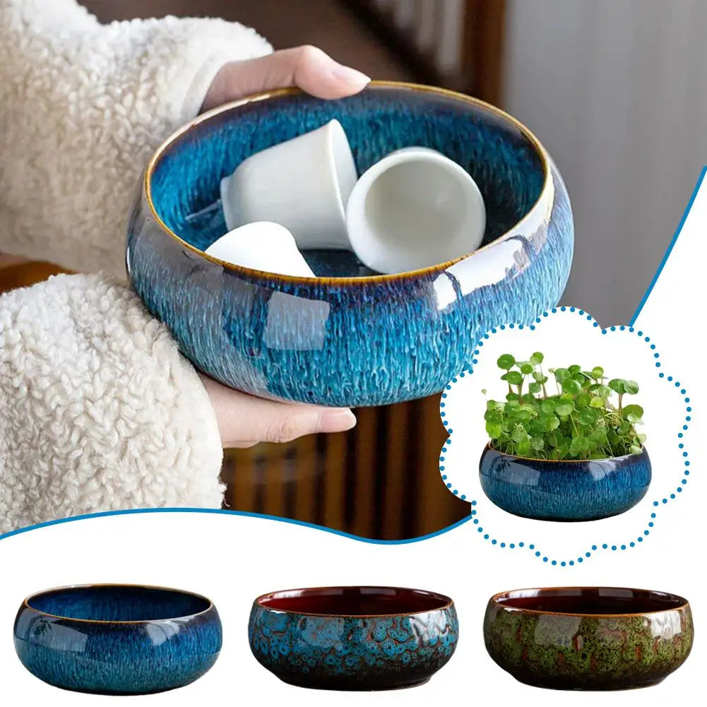 Oversized Hydroponic Planter Lotus Bowl Ceramic Water Garden Ornaments Root Decor Flower Cultivation System Flowerpot Acces K1K9