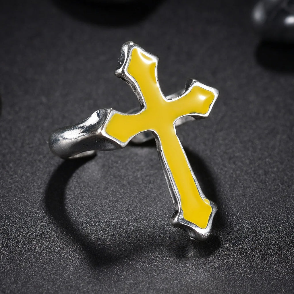 Simple Big Cross Rings for Men Boy Crucifix Black Color Ring Religious Male Jewelry Gift for Christian Catholicism