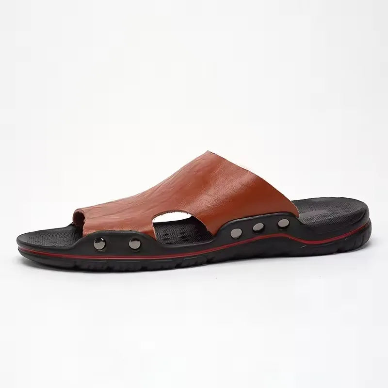 Sandals Men's Leather Classic Fashion Summer Men's Slippers Comfortable Soft PU Leather Lightweight Men's Beach Slippers Slides