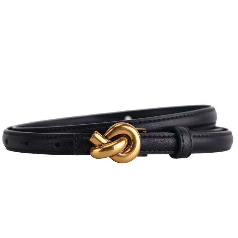 Real leather knot belt for women, fashionable belt with buckle, dress and jeans belt