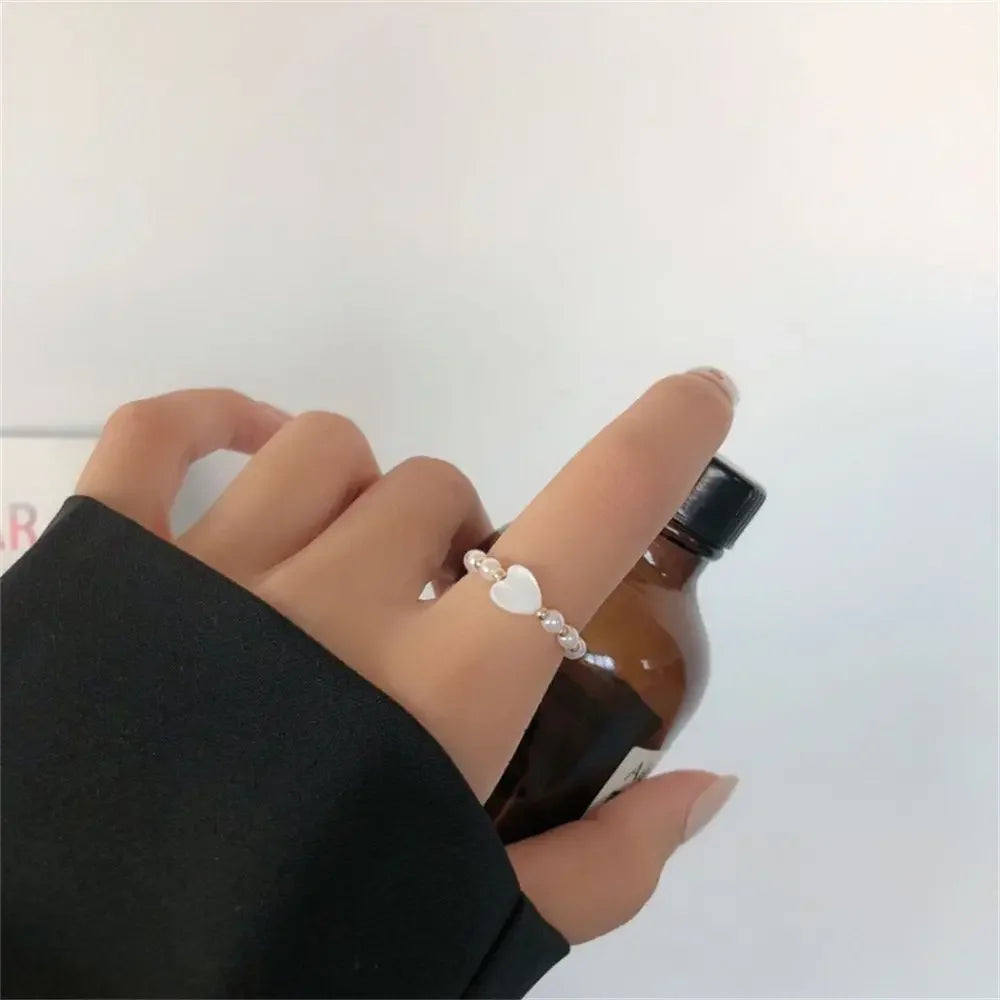 Elegant Heart Imitation Pearl Rings for Women Fairy Vintage Simple Retro Index Finger Ring White Sweet Minimalist Jewelry Gift