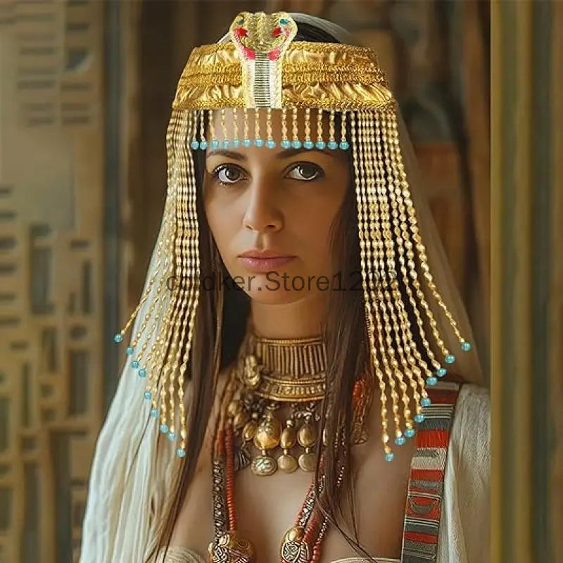 Women's Egyptian Headpiece Costume for Women Accessories Beaded Headdress Cleopatra Hat Headdress Jewelry Carnival Party Crown