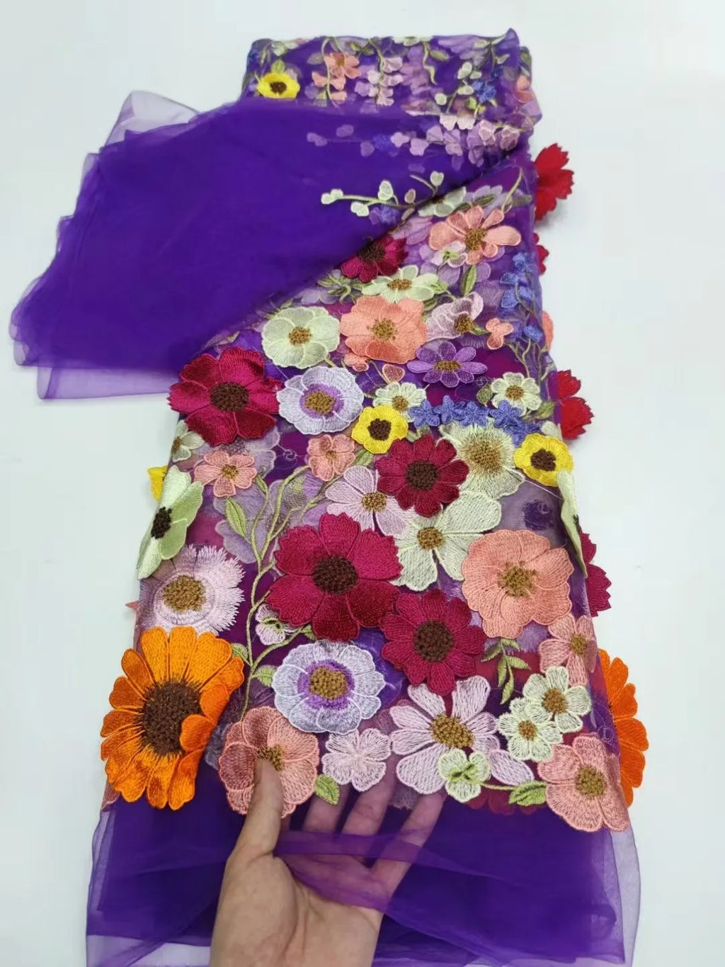 Unilateral embroidered cloth 3D applique embroidered fabric high-end women's dresses wedding dress material