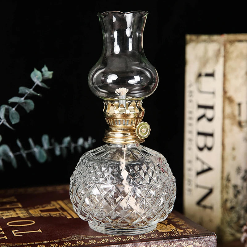 1pc Adjustable Flame Glass Kerosene Lanterns Retro Oil Lamp Glass Family Decorate Lights Portable Adornment Halloween Room Decor