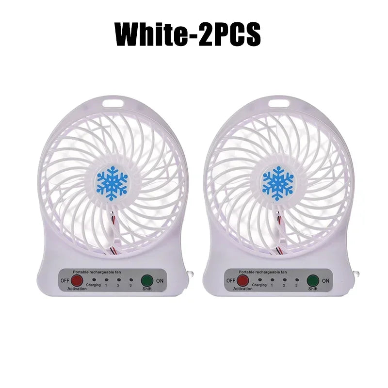 Mini Fan USB Rechargeable 3 Speed Portable Handheld Desktop Quiet Cooling for Office Dorm Camping Outdoor Black Blue White Snowf