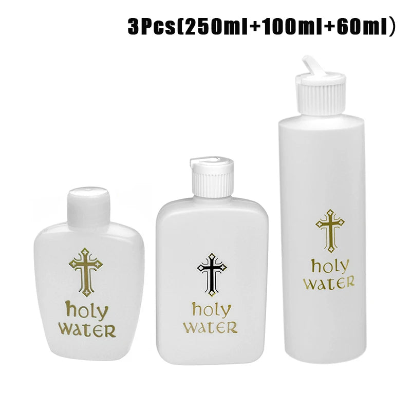 2/3Pcs 60/100/250ml Jesus Cross Pattern Holy Water Bottle Portable Prime Church Holy Water Bottle For Baptismal Pray
