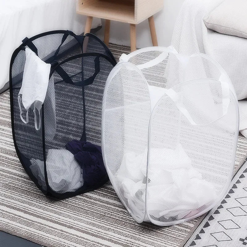 Portable Mesh Pop Up Laundry Hamper Wide Opening Breathable Collapsible Space-Saving Laundry Basket Dorm Travel Bathroom Items